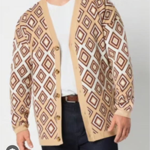 Abbott Elementary Limited Edition Tan Diamond Pattern Cardigan Sweater Medium - Picture 1 of 4